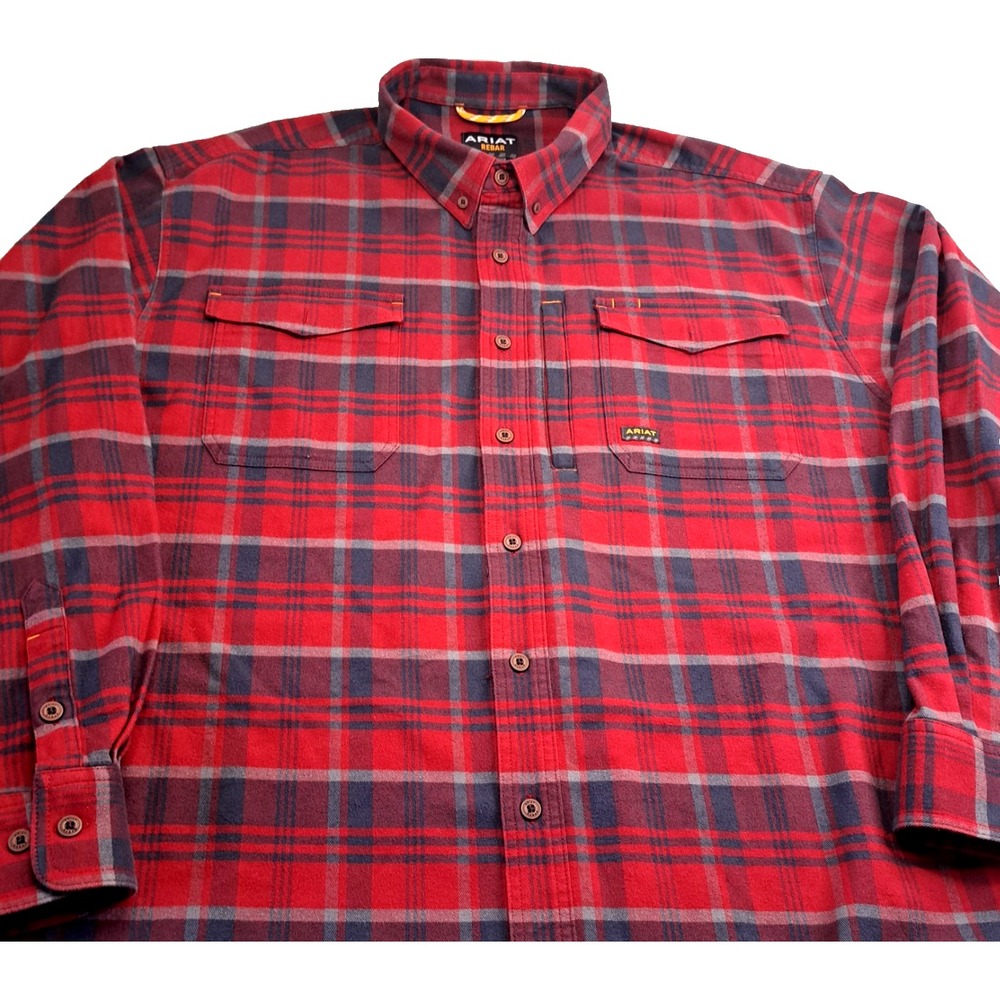 ARIAT Rebar Flannel Shirt Men's 3XL Red Plaid Casual Outdoors Utility Work Gorp